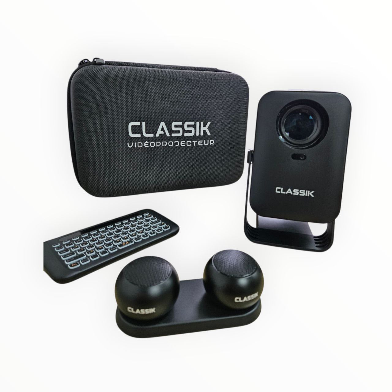 Coffret mini vidéoprojecteur CK avec enceintes compactes et clavier tactile Bluetooth