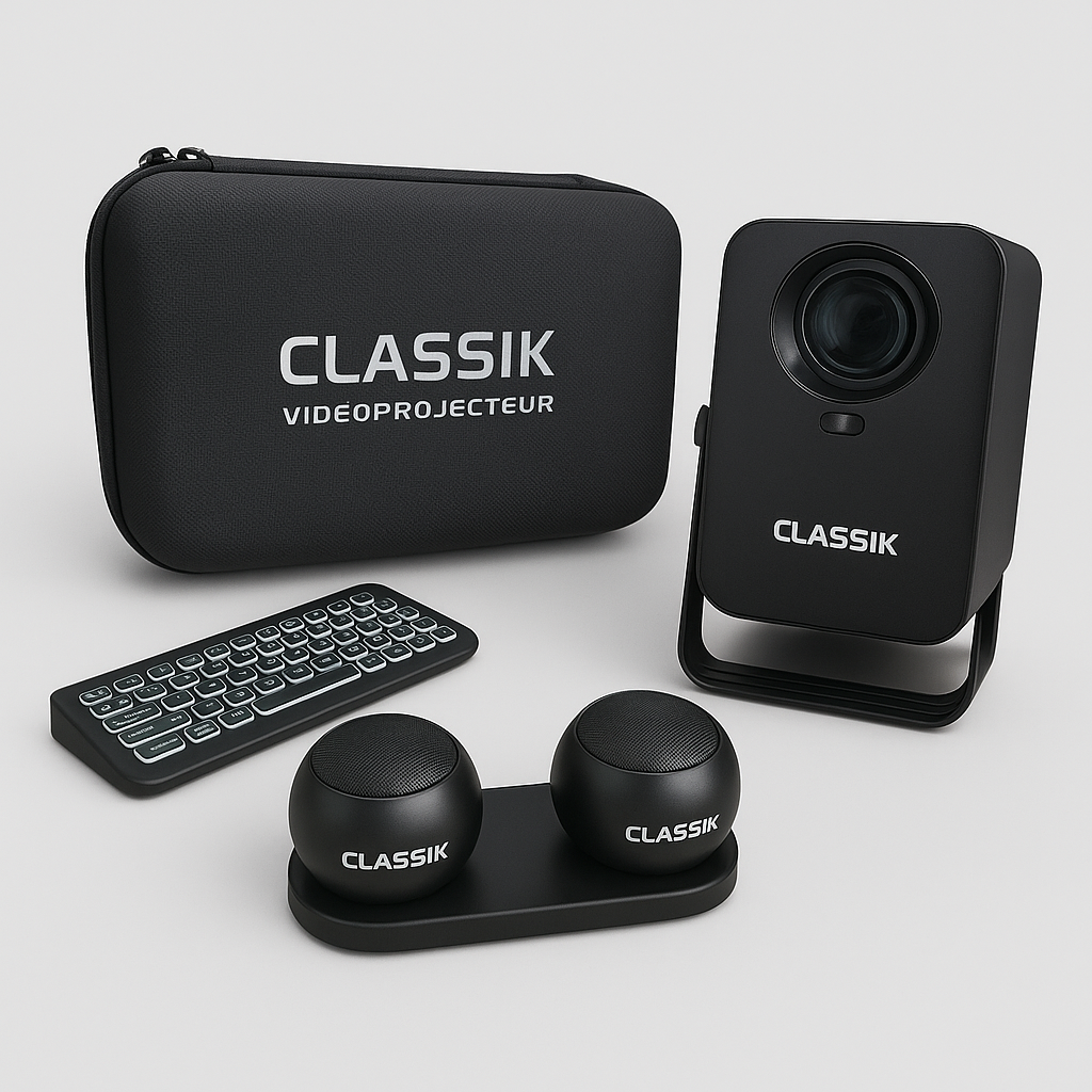 Pack CLASSIK Mini – Vidéoprojecteur FHD + Enceintes & Clavier Bluetooth